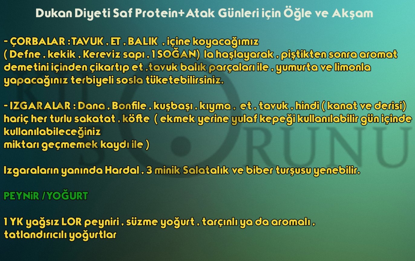 Dukan Diyeti Atak Evresi Örnek öğle ve akşam