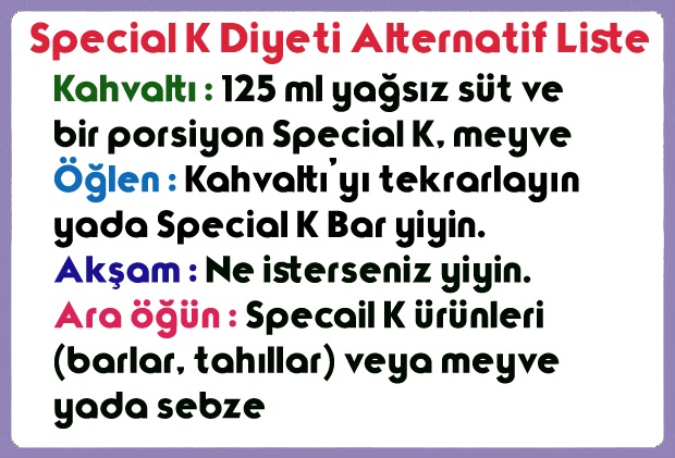 Special K Diyeti Alternatif Liste