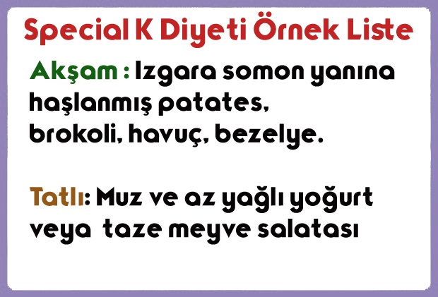 Special K Diyeti Örnek Liste Akşam Menüsü